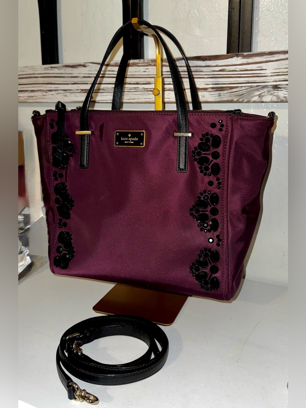Kate Spade New York Wilson Road Embellished Alyse Bag Purse Plum Black - EUC - Picture 5 of 16